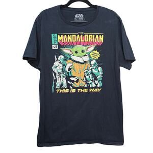 Star Wars Graphic T-shirt Black The Child Mandalorian Mens Large Movie Retro
